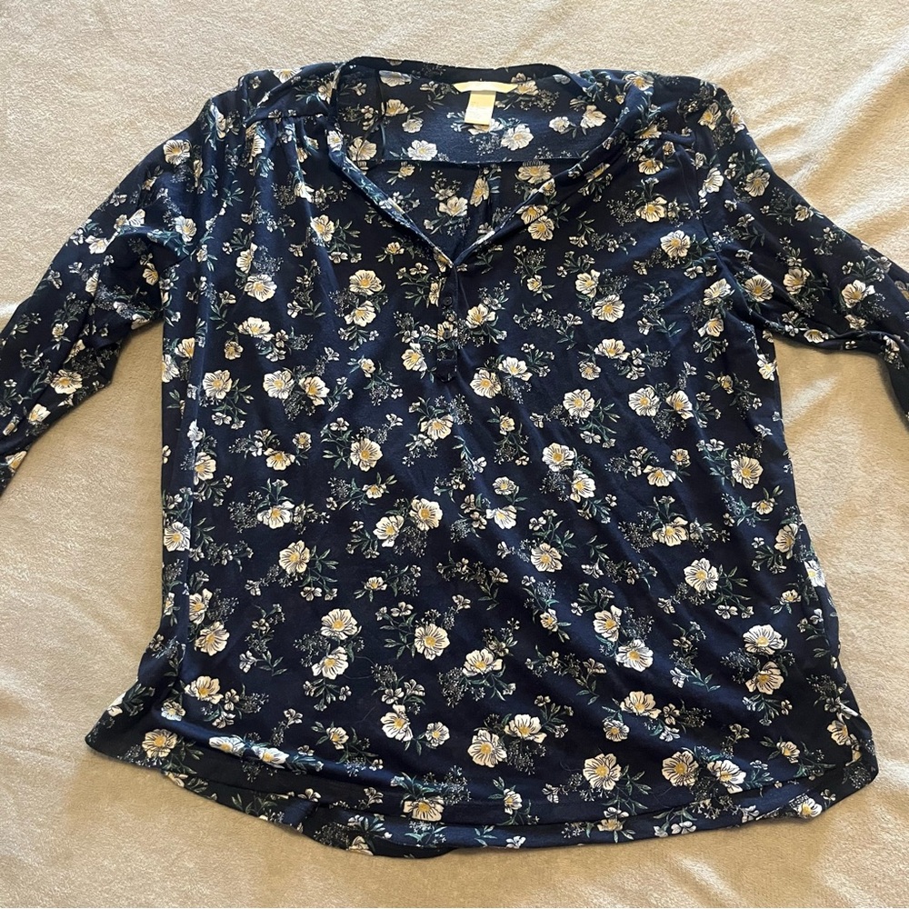 H&M Navy Floral Long Sleeve Top‎
